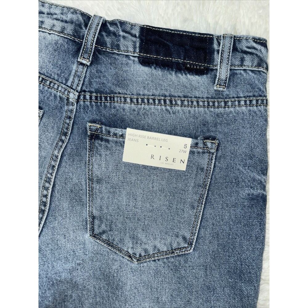 NWT Risen Cotton Blend Distressed High Rise Barrel Leg Jeans Size 5/27 - Picture 6 of 9